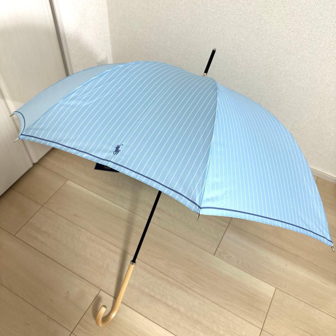 新品未使用タグ付）　ポロラルフローレン長傘　ロゴ刺繍スカイブルー60㎝