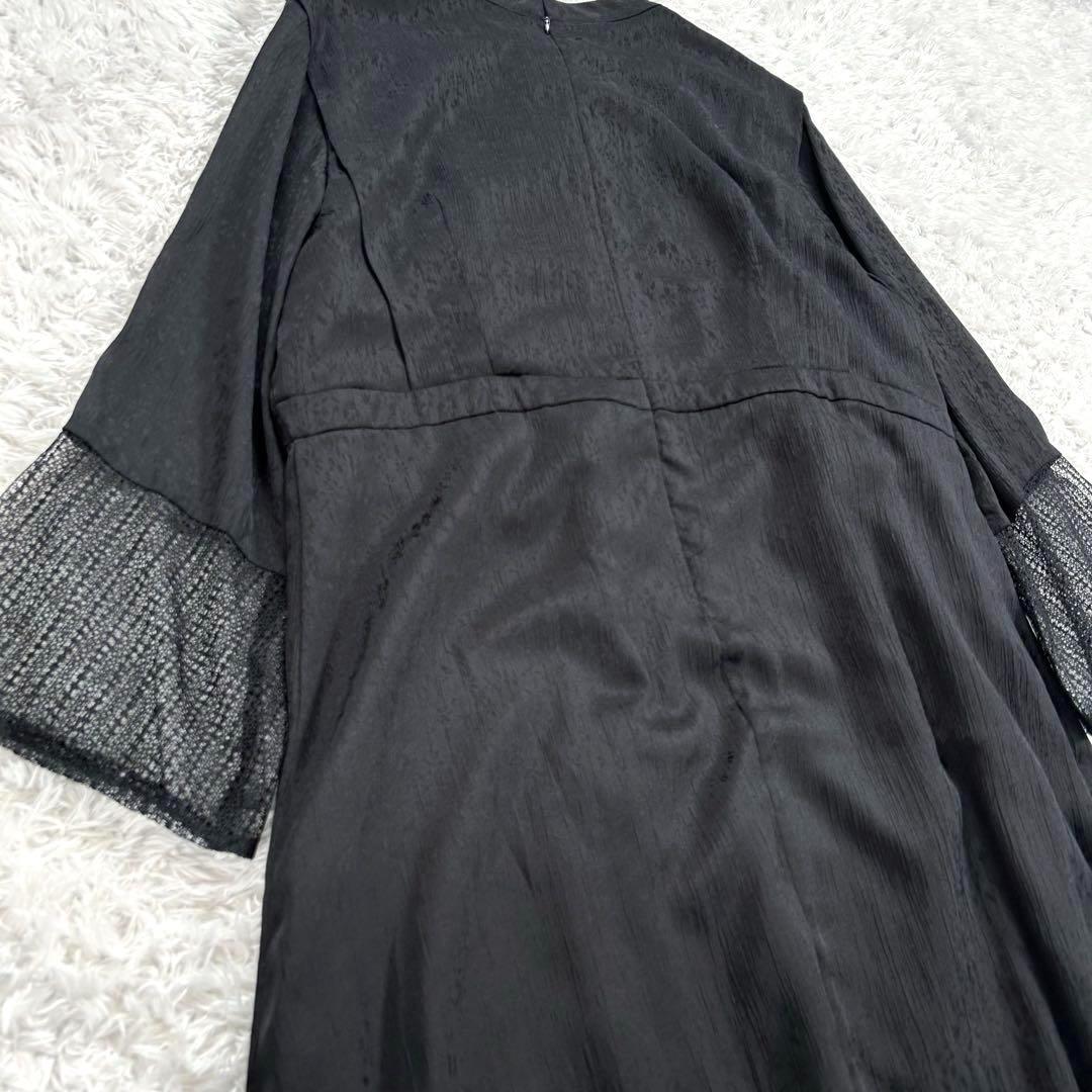 【4L】　カラルス　フロントドレープデザインレース×ジャガード切替ワンピース