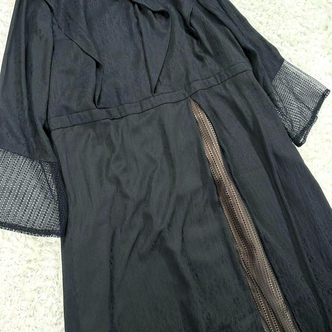 【4L】　カラルス　フロントドレープデザインレース×ジャガード切替ワンピース