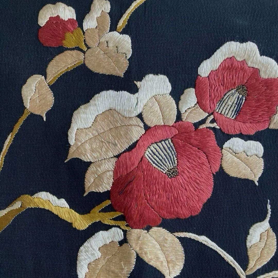 アンティーク名古屋帯　つばき・椿の刺繍　大正ロマン　上質　正絹　N7-30