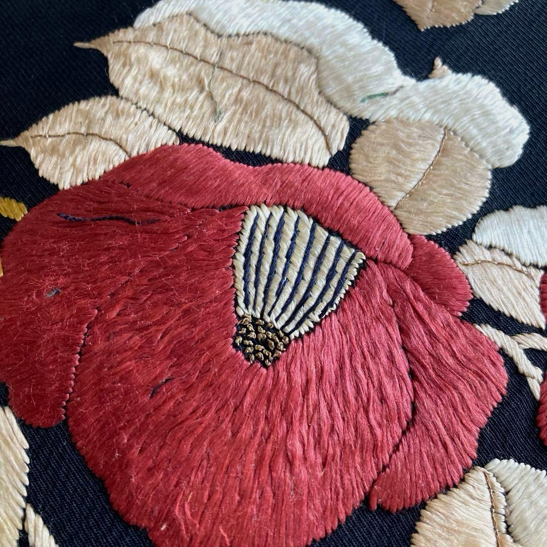 アンティーク名古屋帯　つばき・椿の刺繍　大正ロマン　上質　正絹　N7-30