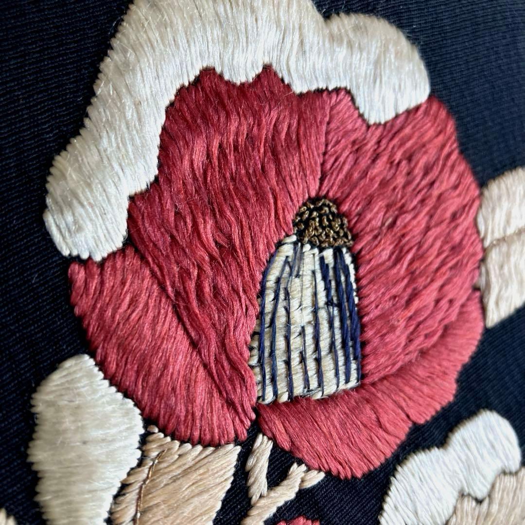 アンティーク名古屋帯　つばき・椿の刺繍　大正ロマン　上質　正絹　N7-30