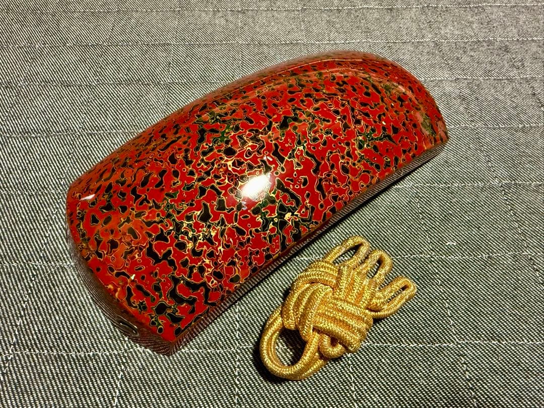 【美品】津軽三味線 胴掛け 津軽塗 五分大 赤系 螺鈿貝入 胴掛 高級品 音緒