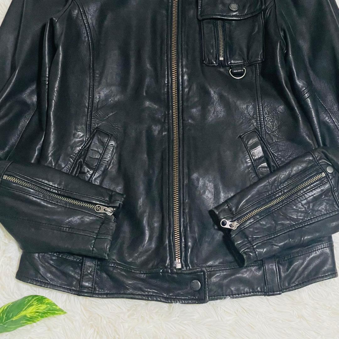 アヴィレックス　レザージャケット　シングルライダース　ラムレザー　ブラック