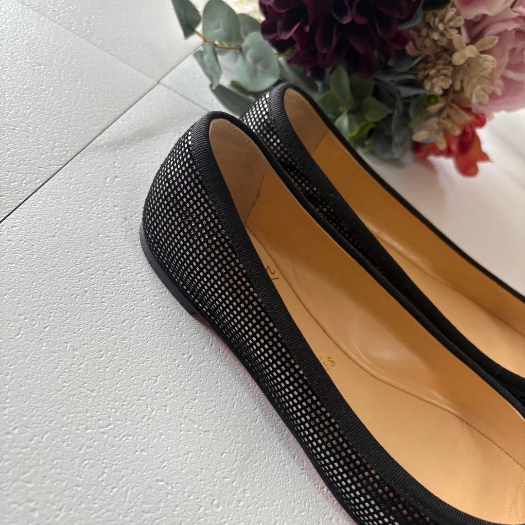 クリスチャンルブタン　リボン付きフラットパンプス　ブラック　36