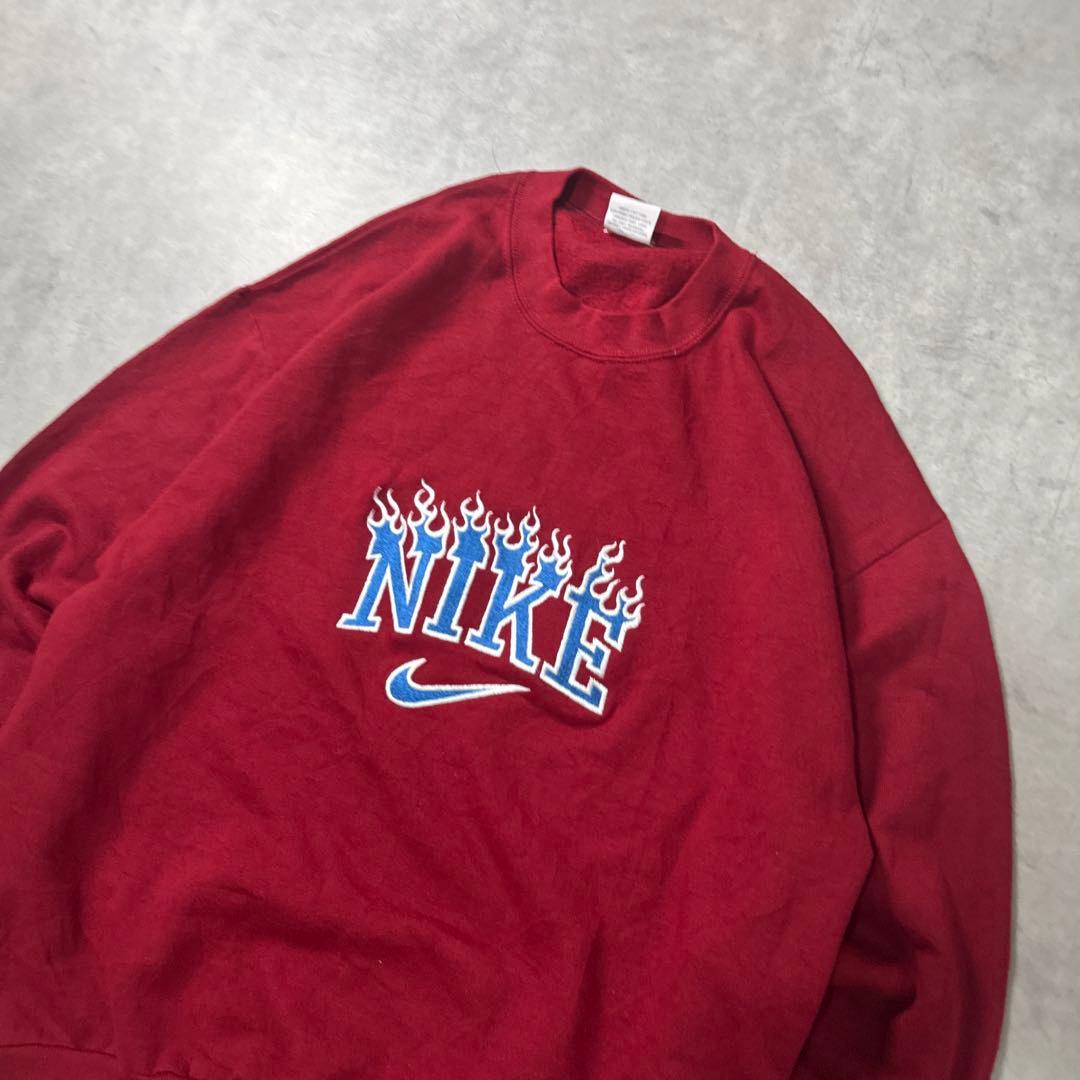 NIKE 90s スウェット トレーナー 刺繍ロゴ ファイヤーロゴ レッド L
