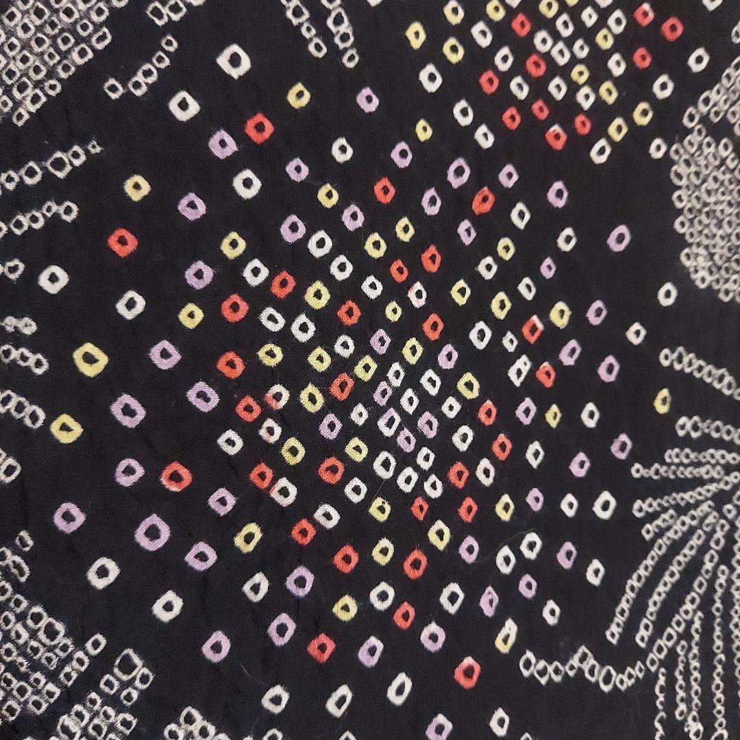 最終価格!!有松絞り浴衣　花火　紫陽花　蝶々　黒地　トールサイズ