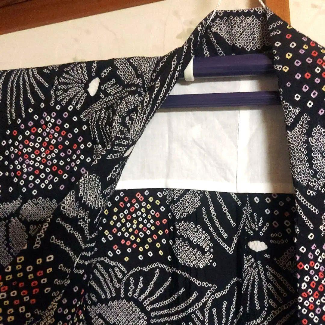 最終価格!!有松絞り浴衣　花火　紫陽花　蝶々　黒地　トールサイズ