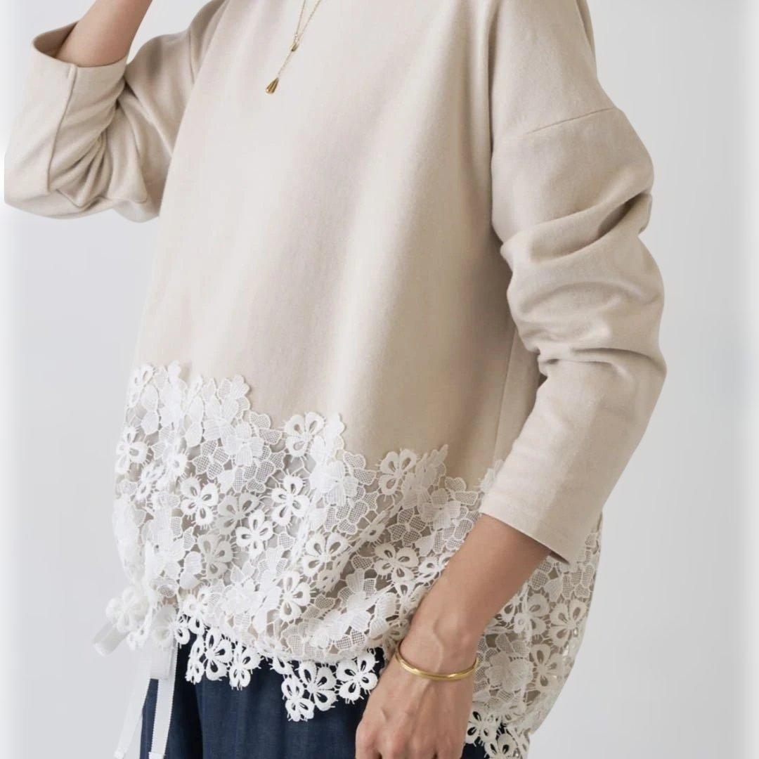 裾レースコットンカットソー
