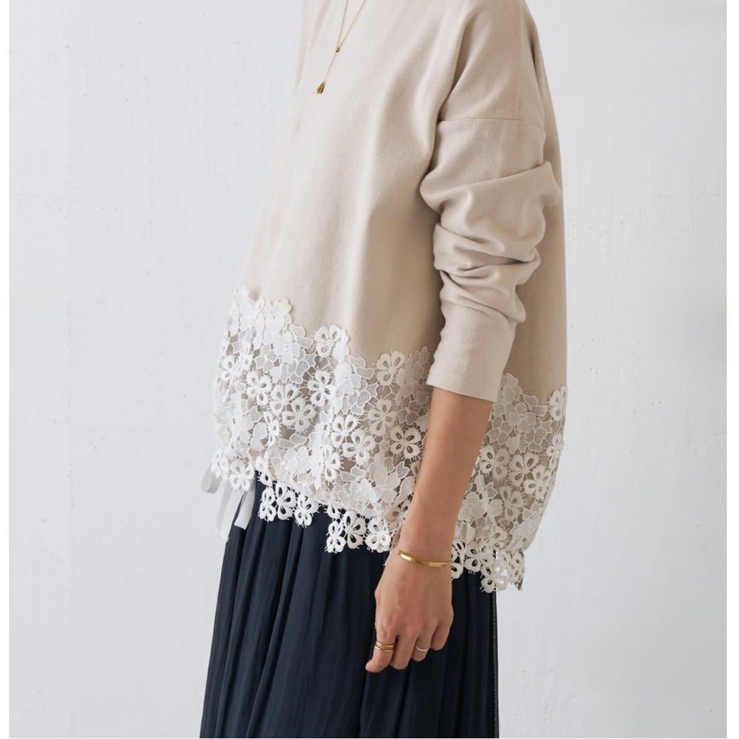 裾レースコットンカットソー