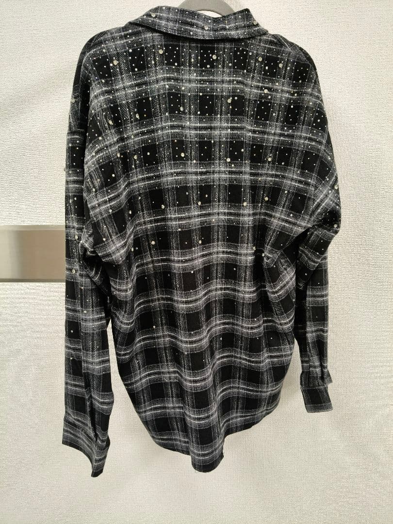 VYBES ラインストーン　スパンコール　チェック柄　シャツ　光る