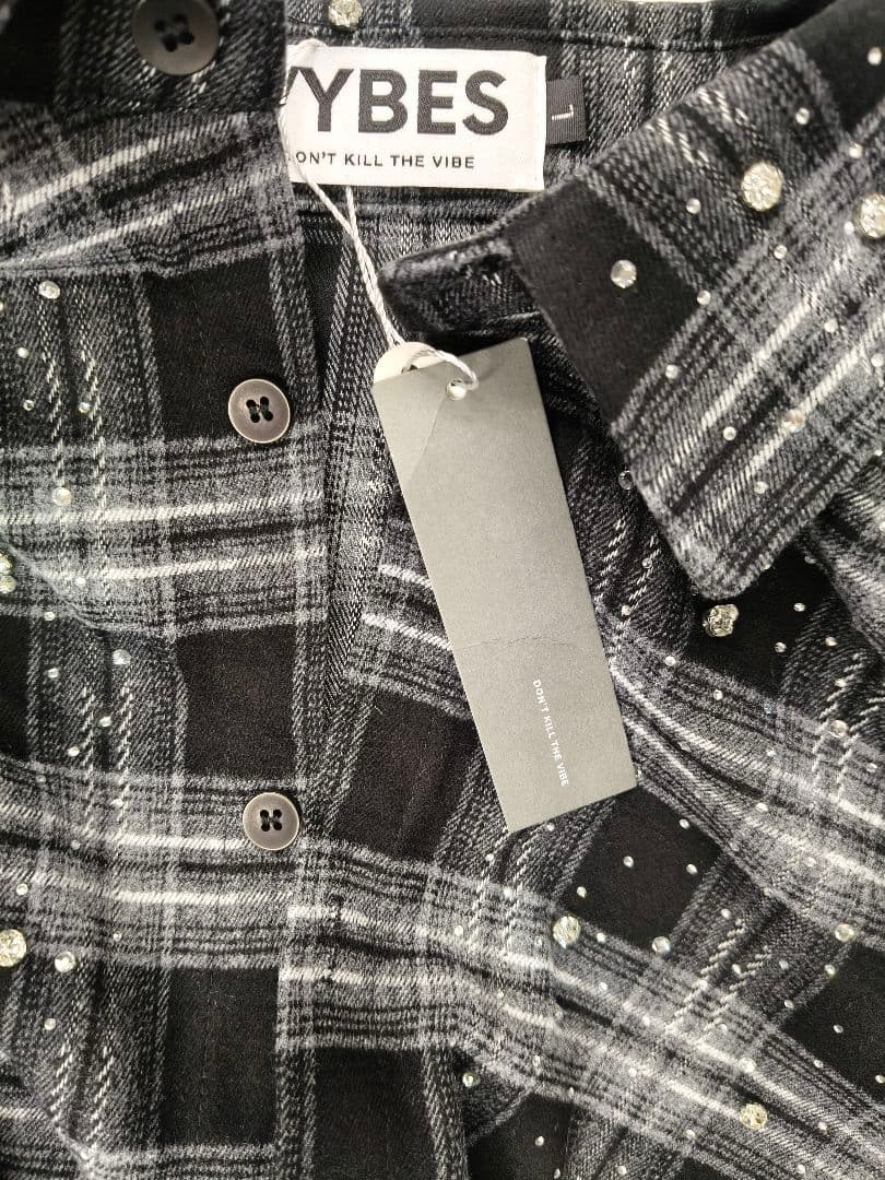 VYBES ラインストーン　スパンコール　チェック柄　シャツ　光る