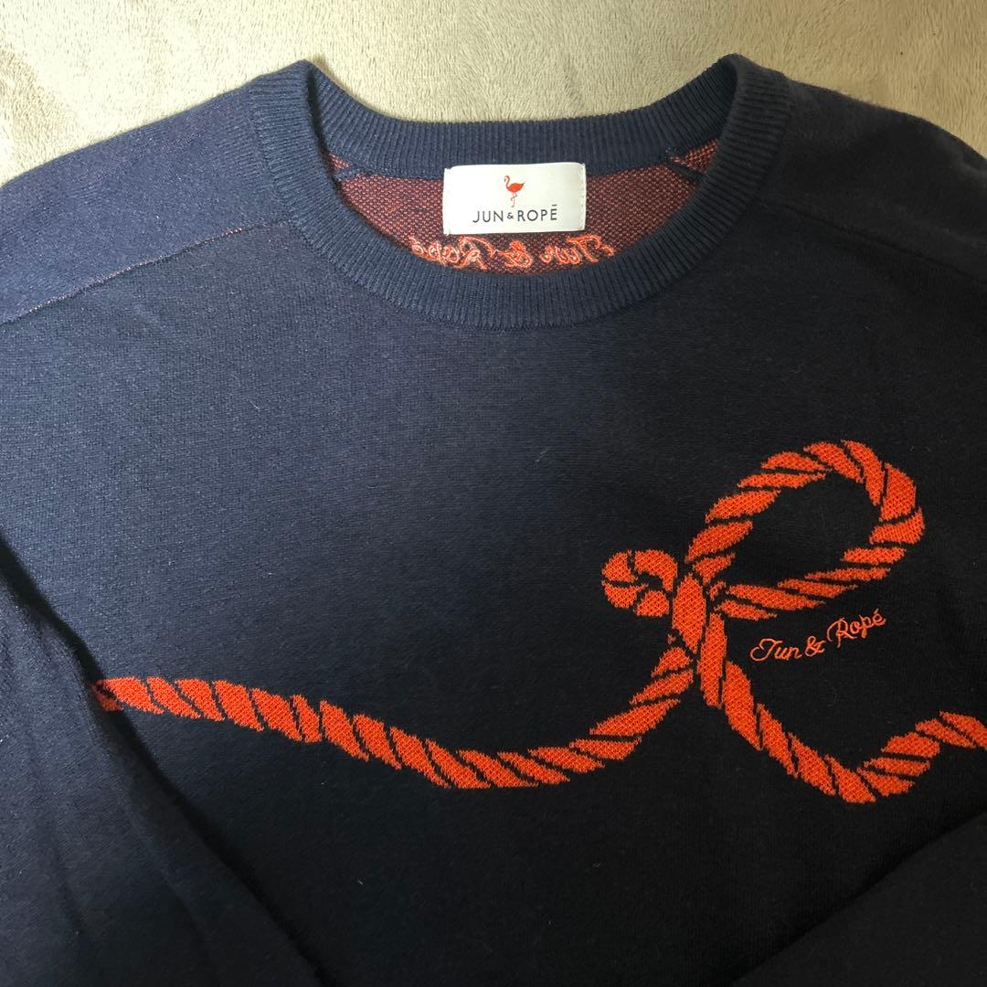 【美品】JUN&ROPE ネイビー ゴルフ セーター