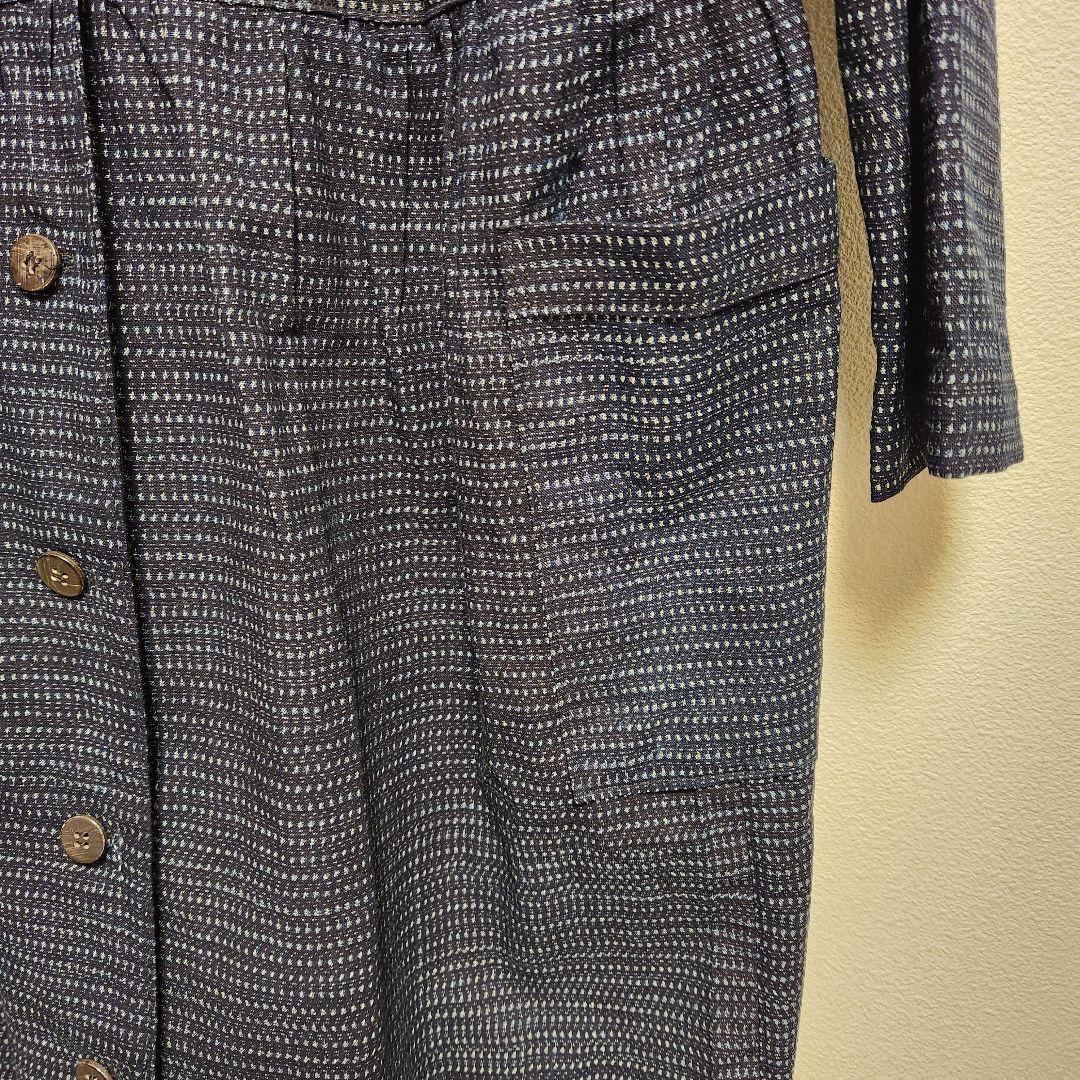 （12/31まで）　久留米絣　書生絣　リメイクコートワンピース　Lサイズ