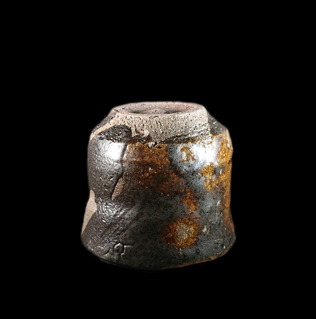 ■唐津焼 丸田宗彦 黒唐津ぐい呑 共箱、共布、栞全揃い 逸品引出黒 #ぐい呑み