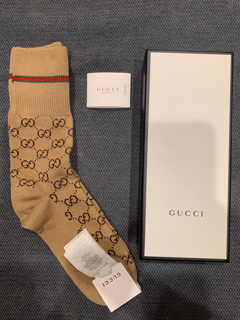レモンGUCCI GGロゴ ベージュソックス M
