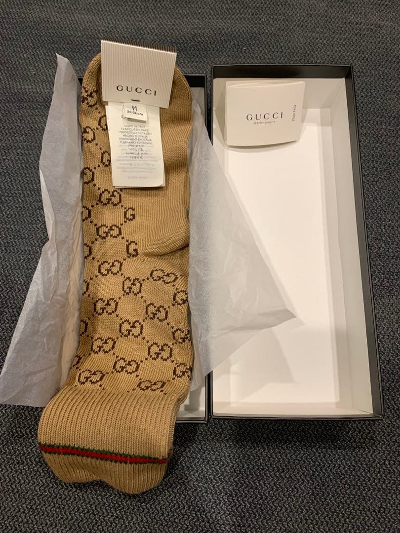 レモンGUCCI GGロゴ ベージュソックス M