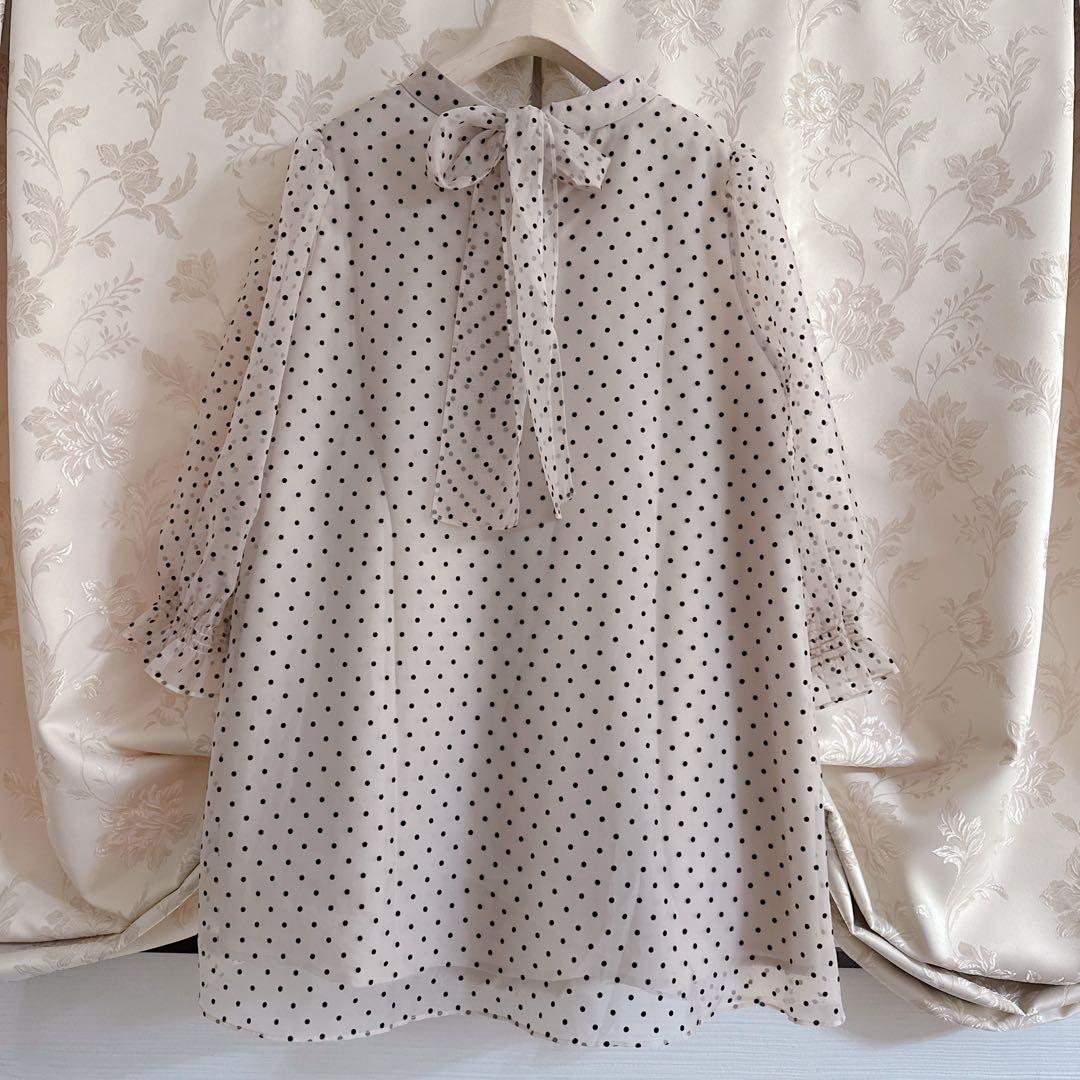 美品 大きいサイズ ローズティアラ リボン ドット柄 チュニック