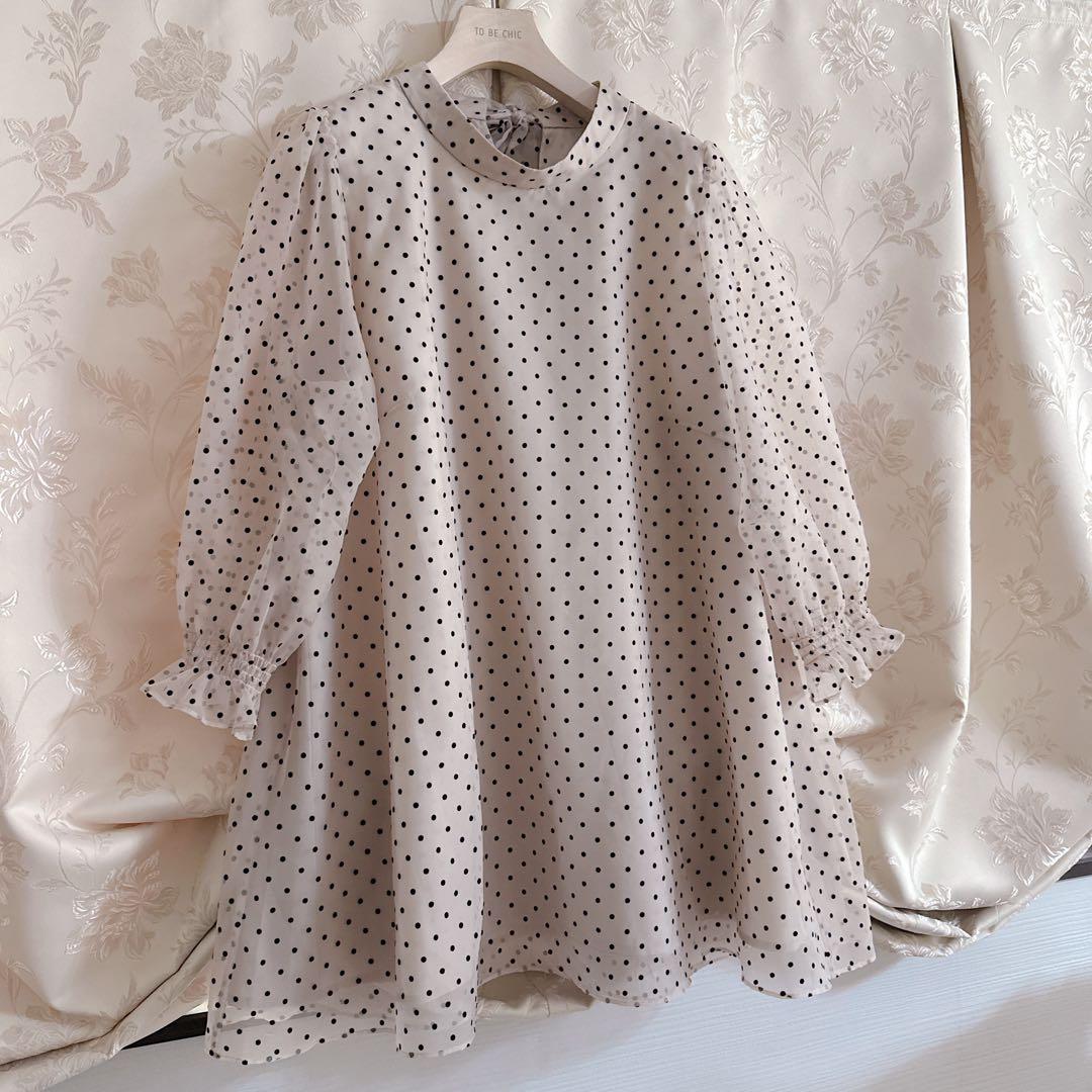 美品 大きいサイズ ローズティアラ リボン ドット柄 チュニック
