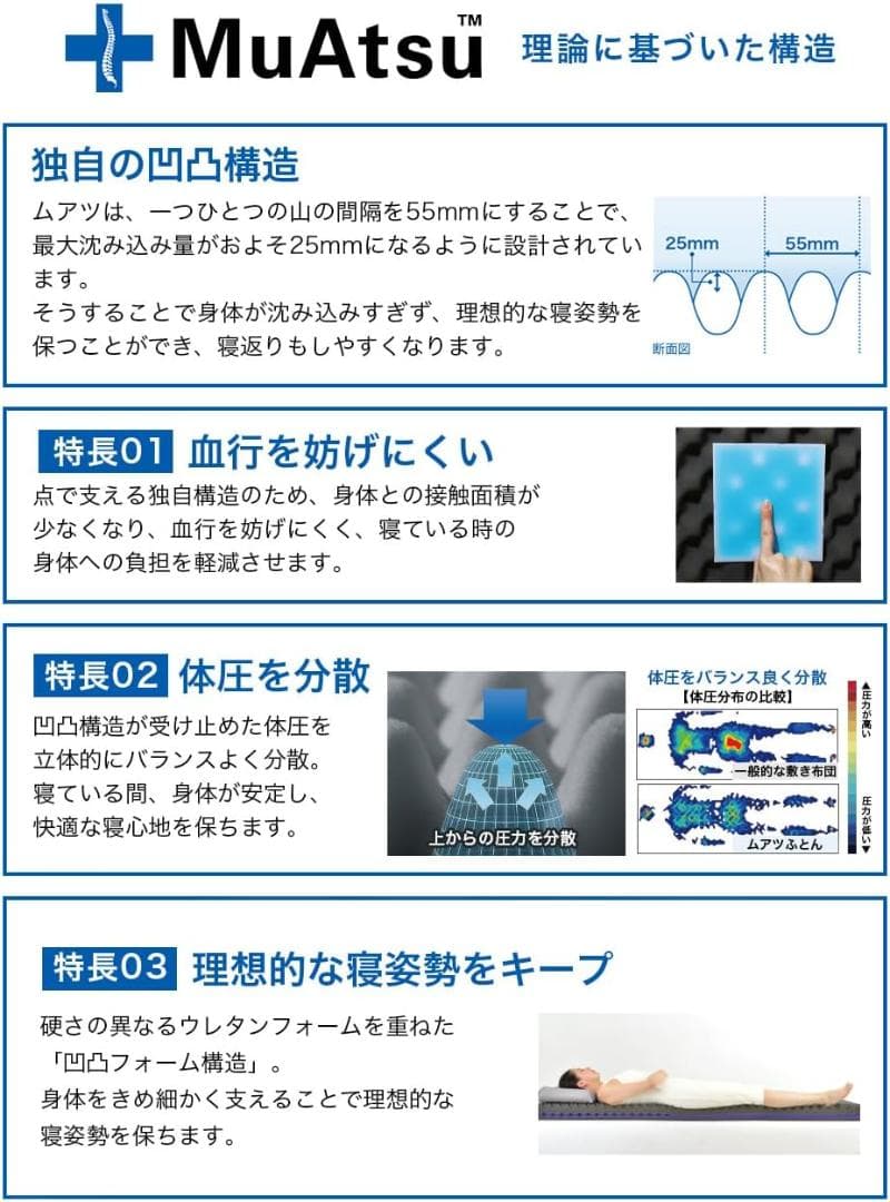 【ほぼ新品！】20年ムアツマットレス/シングル/レギュラー/三つ折り/3層構造