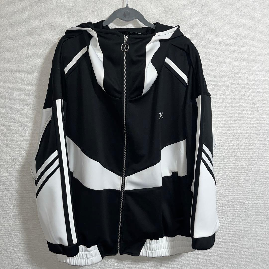 カジュアルフード付きジャージパーカー 黒と白