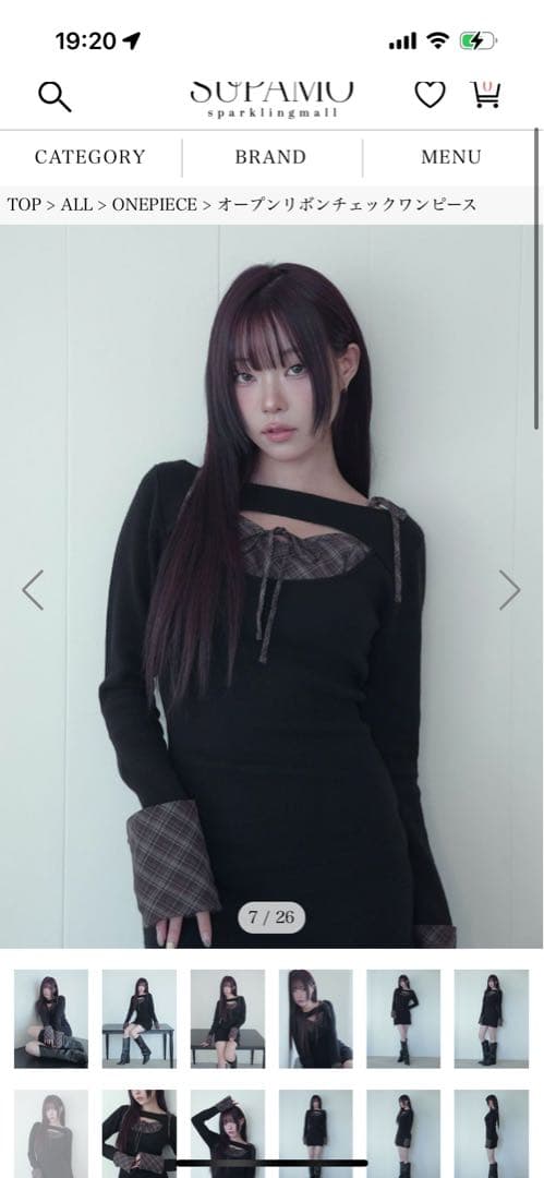 bubbles オープンリボンチェックワンピース ブラウン