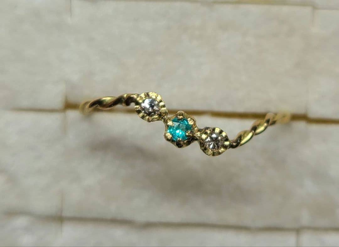 美しき煌めきの共演★バターリャパライバトルマリン&ピンクダイヤモンド18金★