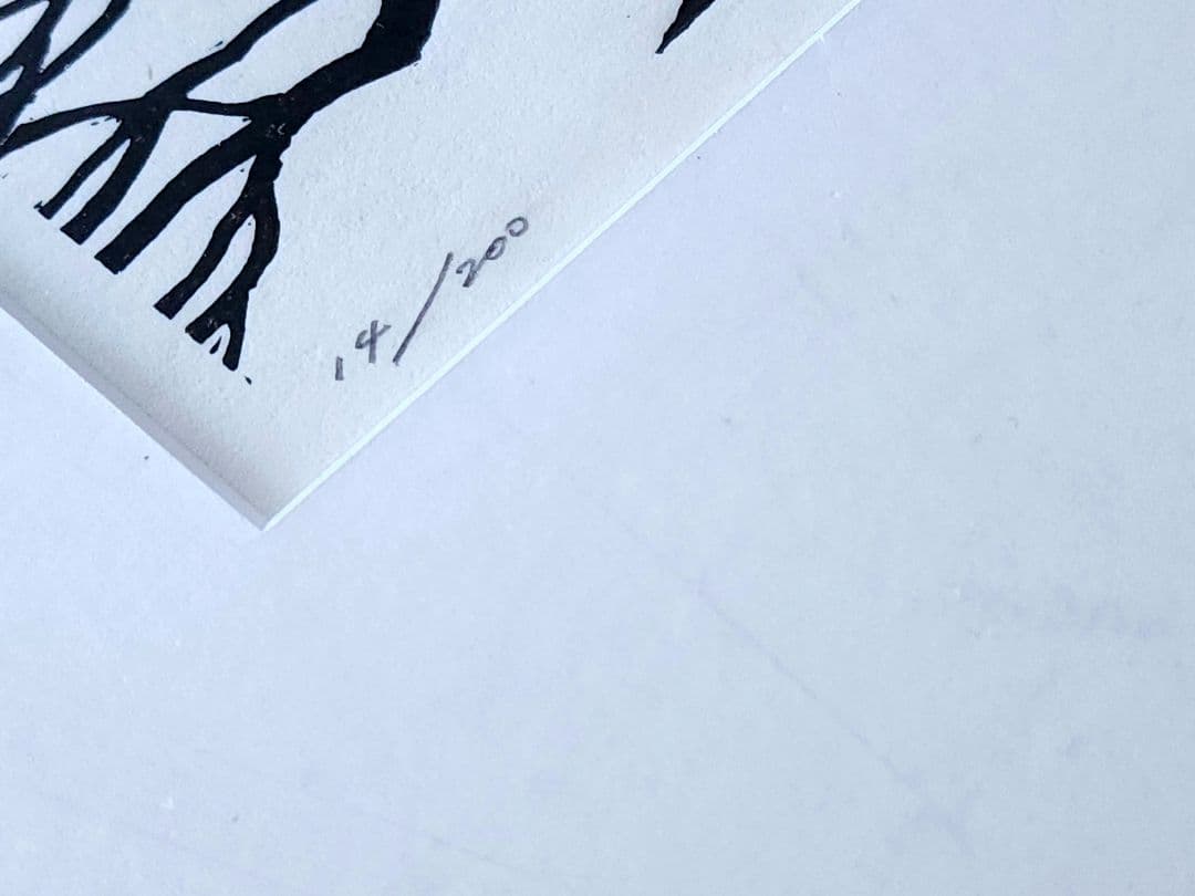 手島圭三郎　 昼の月 木版画 14/200 直筆サイン