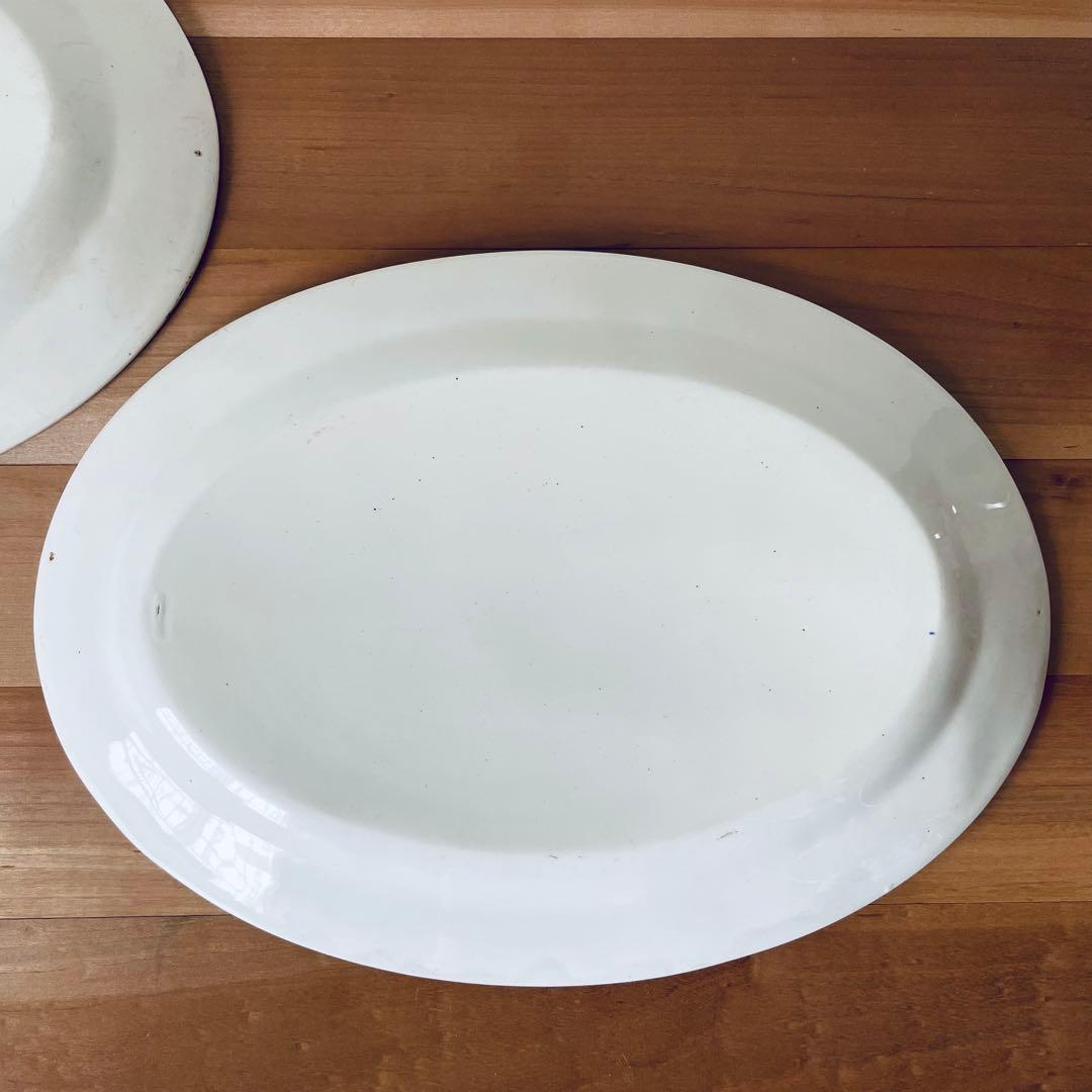 オーバルプレート ホワイト リム オーバル皿 大皿 平皿 アンティーク 陶器
