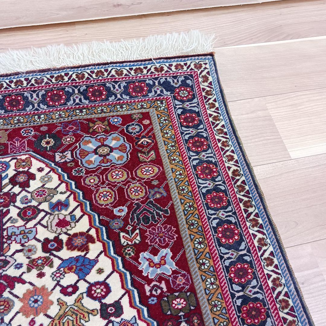 Y2762-1 ペルシャ絨毯 ウール 手織り 122×81㎝ ラグ マット