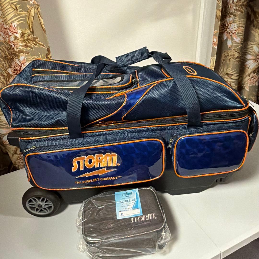おまけ付！STORM 3個入りボウリング用バッグ ネイビーブルー/オレンジ