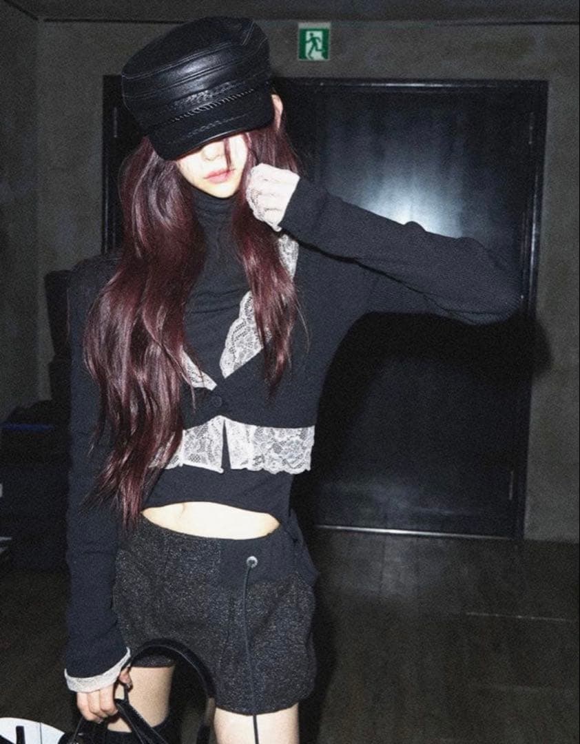 トップス theredthread S framed lace tops black