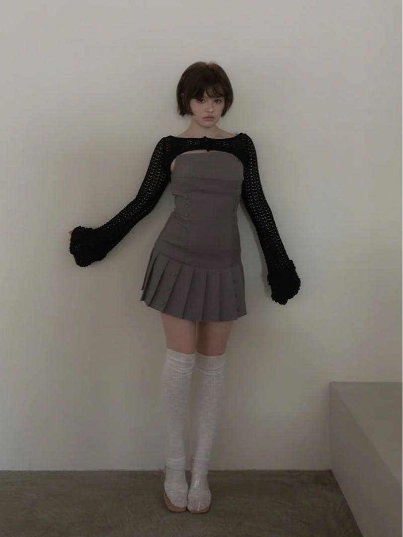 andmary Grenda pleats set mini dress グレー