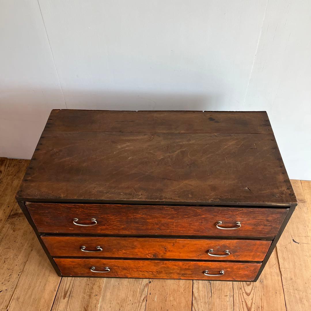 アンティーク チェスト 箪笥 ローボード テレビ台 昭和レトロ 3段 無垢材