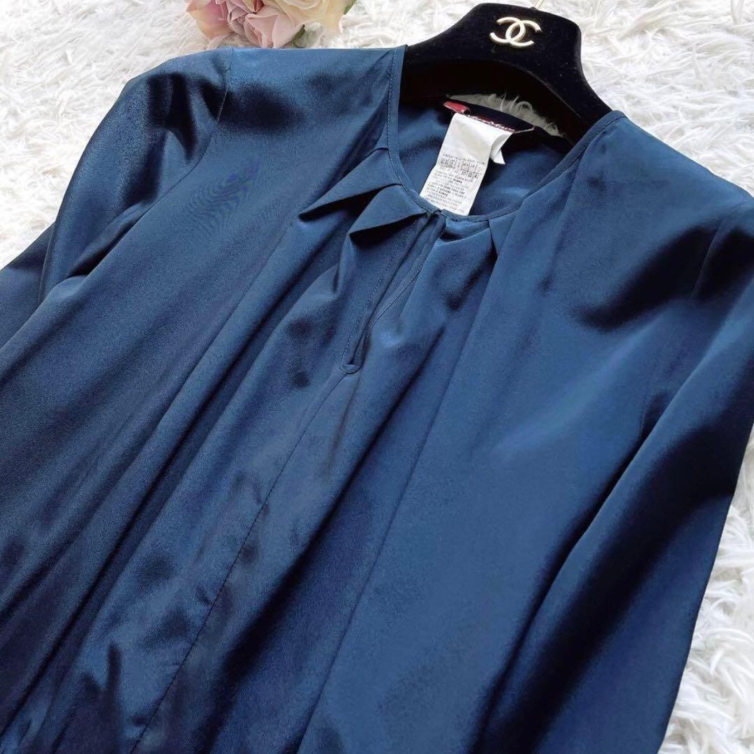 MAXMARA　ひざ丈ワンピースプリーツネイビー42大きいサイズ