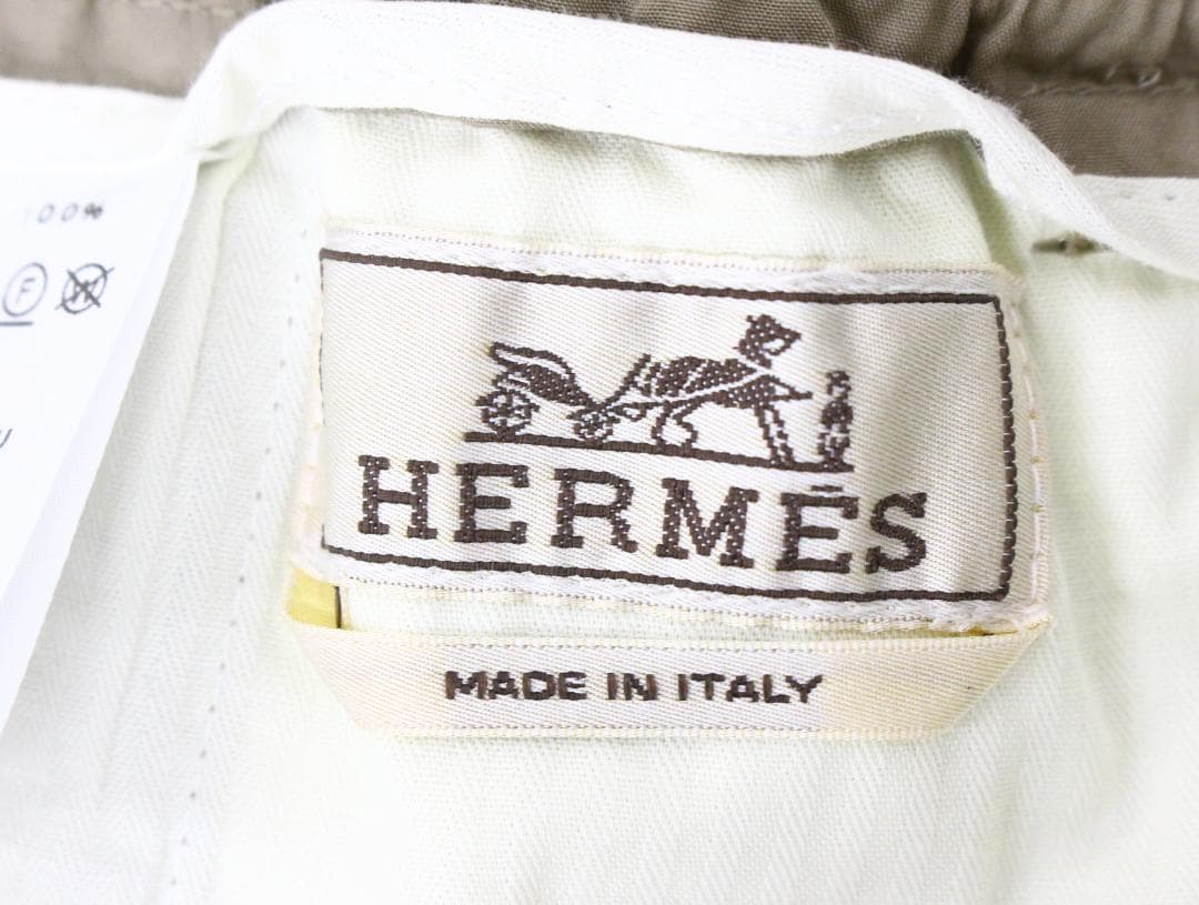 ◇良品 HERMES ベージュ センタープレスパンツ メンズ コットン