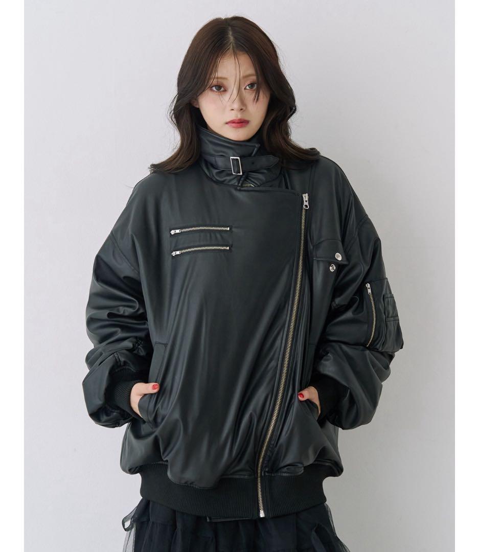 jouetie フェイクレザーライダースMA-1ジャケットM