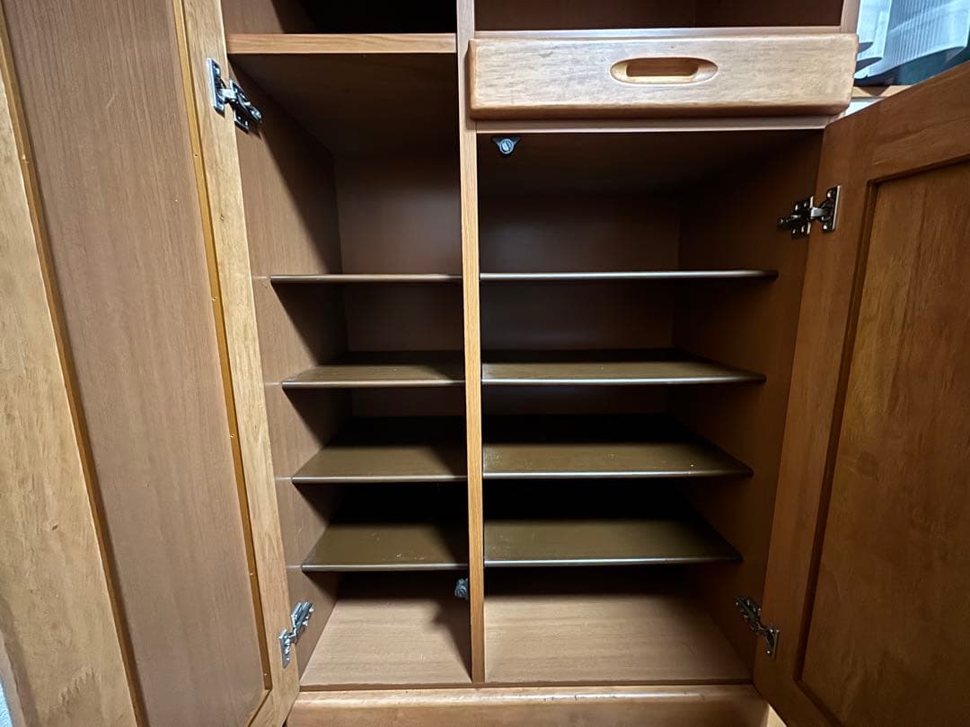 下駄箱　木製靴箱 鏡付き 棚付き 引き出しあり