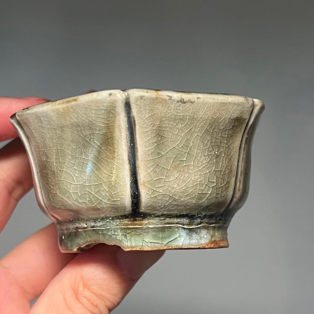 799.夢陶 輪花釉鉢 盆栽鉢 植木鉢 8*7.4*4.3cm