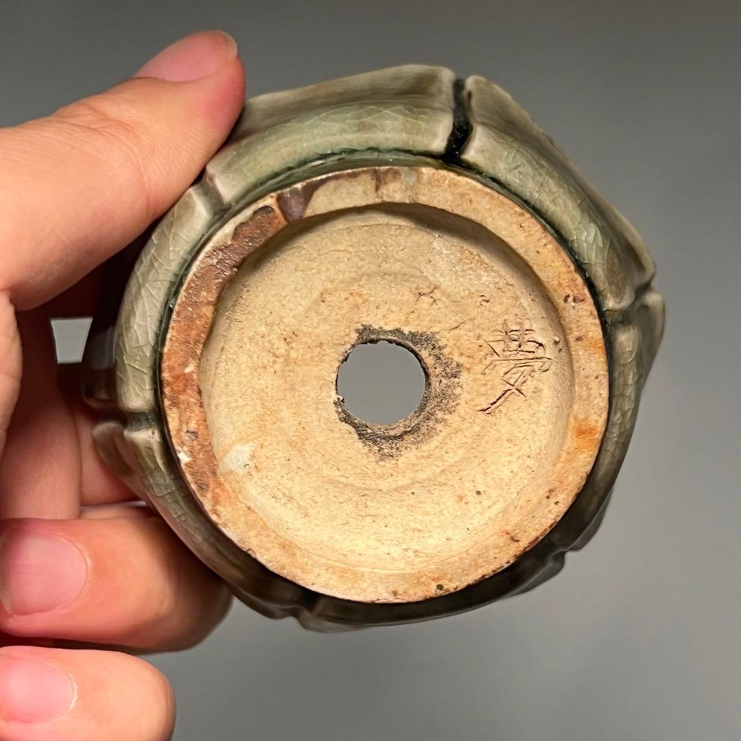 799.夢陶 輪花釉鉢 盆栽鉢 植木鉢 8*7.4*4.3cm