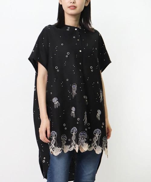 marble sud クラゲ刺繍 半袖チュニック