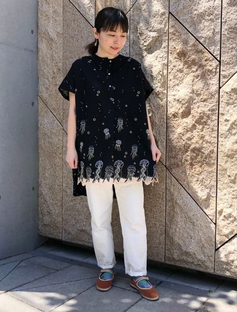 marble sud クラゲ刺繍 半袖チュニック