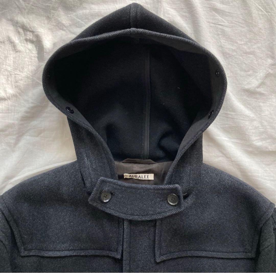 希少　AURALEE　ダッフルコート　ロング丈　シルク混　ネイビー　19AW　1
