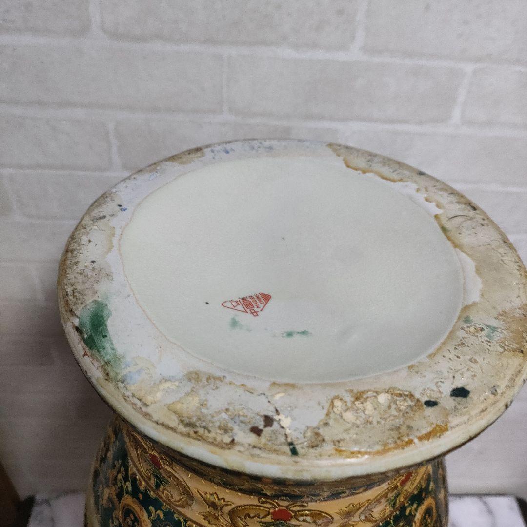 中国美術 大型飾り壺 双耳大花瓶 金彩