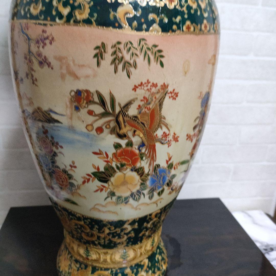 中国美術 大型飾り壺 双耳大花瓶 金彩