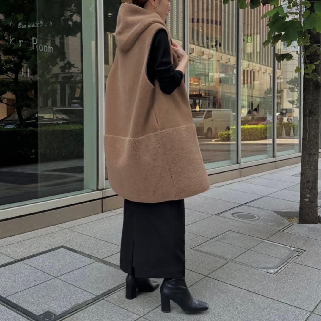 未使用　【RISLEY /リズレイ】フード付ボアベスト グレー