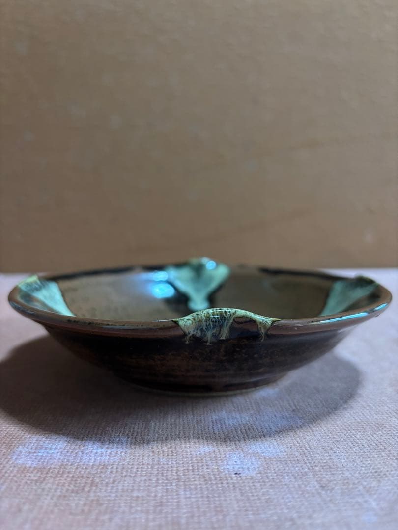 河井寛次郎作柿海鼠釉四方押皿　一品物　検森豊穣の土