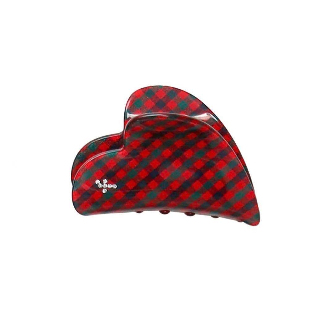 ファミリア 赤チェック ヘアクリップ ハート型　ヘアアクセサリー