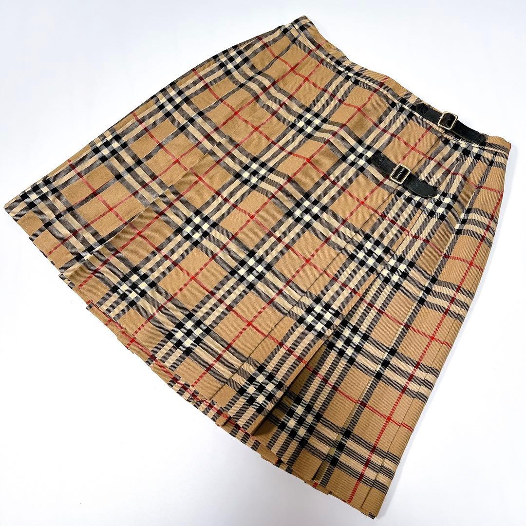 《美品》バーバリーブルーレーベル プリーツミニスカート ノバチェック 革ベルト
