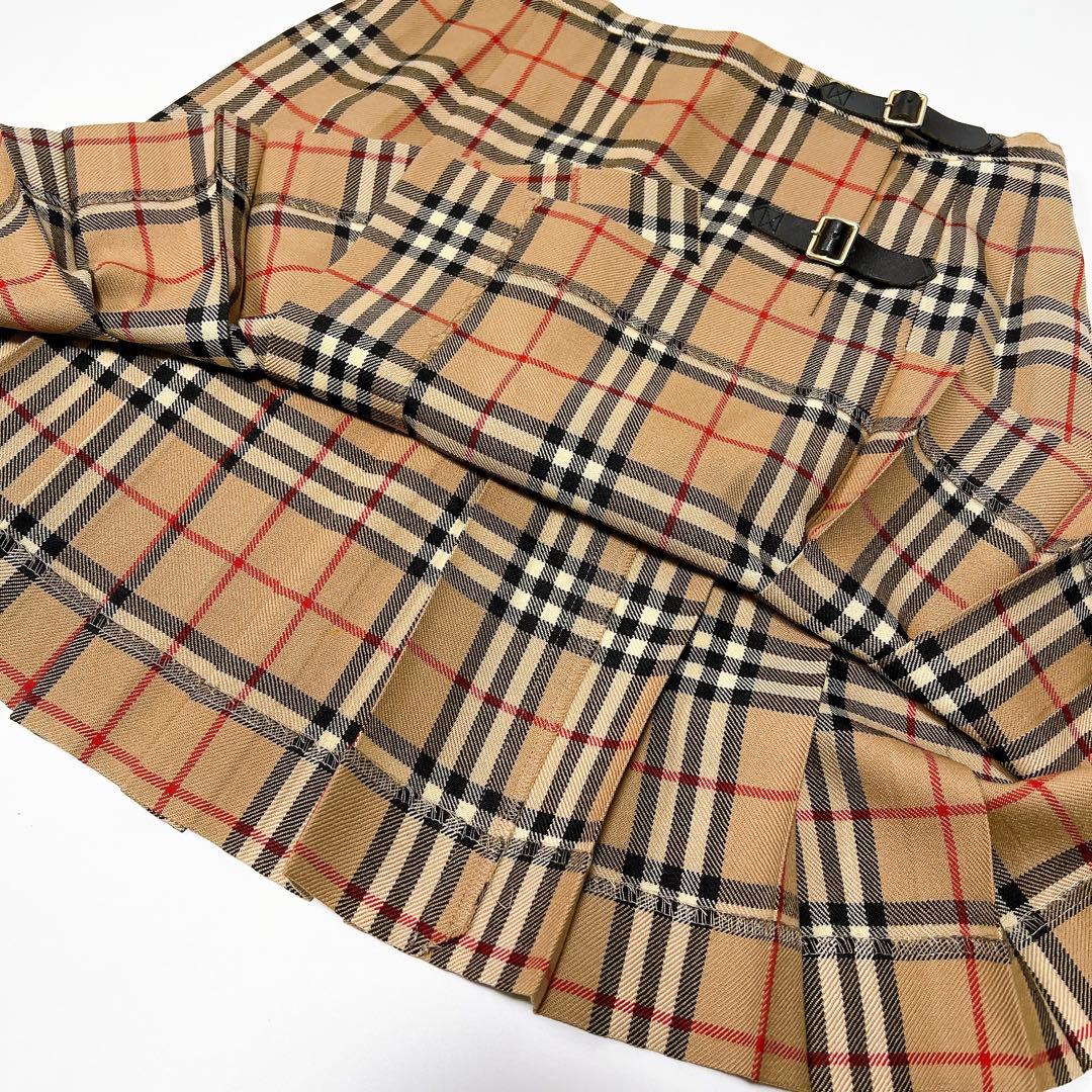 《美品》バーバリーブルーレーベル プリーツミニスカート ノバチェック 革ベルト